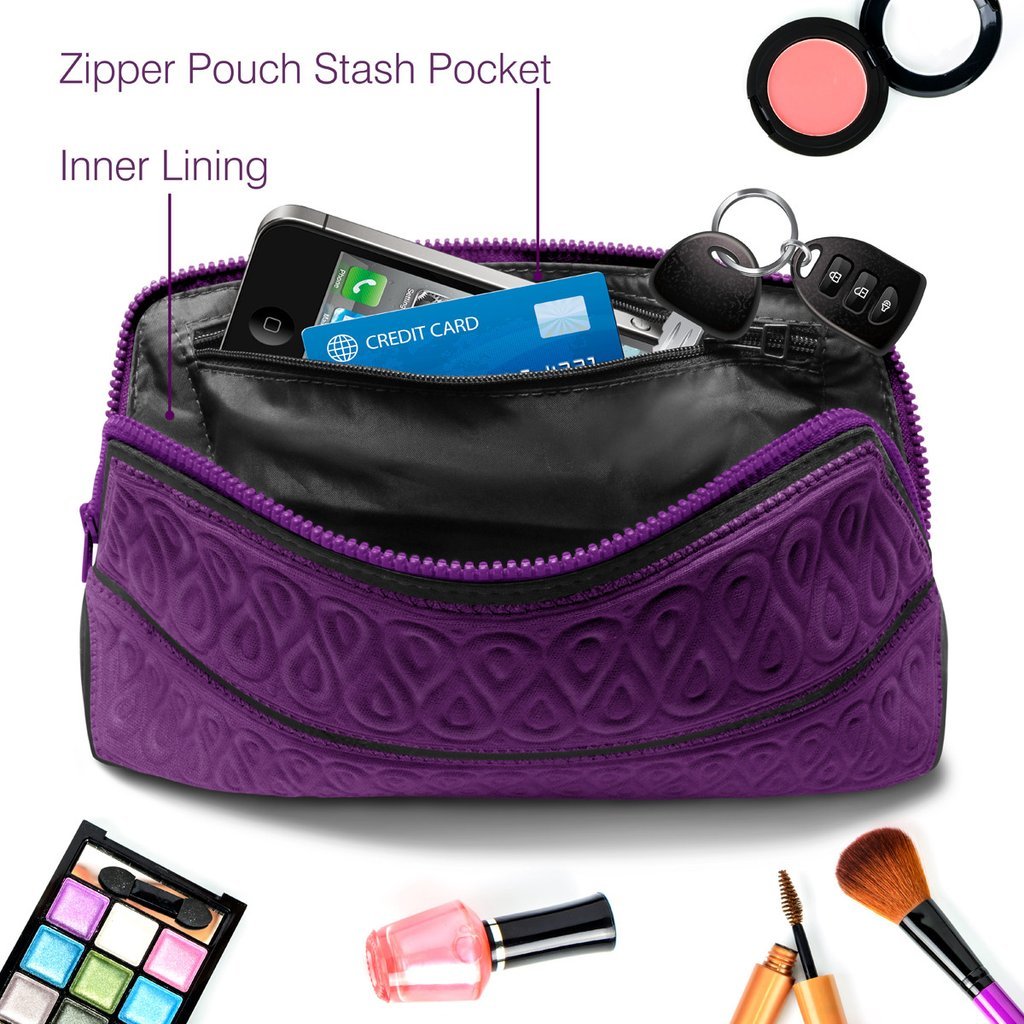 MetricUSA Cosmetic Makeup Bag Case Organizer Fits Even Longest Makeup Brushes is Water Repellent Travel Clutch Purse Toiletry Bag is Portable Soft and Beautiful Premium Quality Foldable Design(Purple)