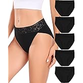 RHYFF Womens Underwear Cotton Bikini Panties High Cut Lace Panty Stretch Hipster Underpants Ladies Briefs S-XXL