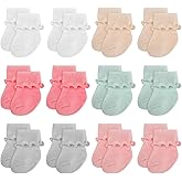 Toulite 12 Pairs Preemie Newborn Baby Ankle Socks Ruffle Turn Cuff Cotton Non-slip Warm Socks for Girls and Boys Infant