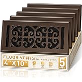 JSLIN 4x10 Floor Register 5-Pack, Rubbed Bronze Decorative Vent Covers | 2mm Walkable Steel, 300 lb Load, Quiet Adjustable Airflow Lever, Rounded Edges, Smooth Base for Hardwood, Tile and Carpet