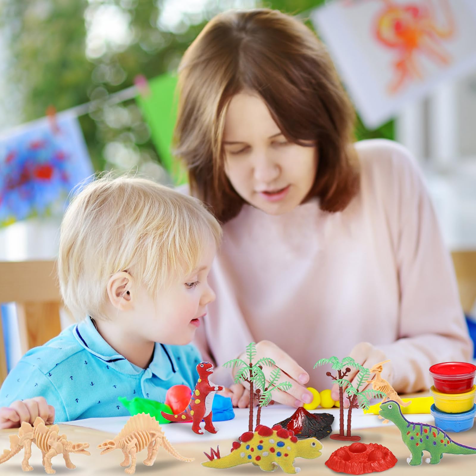 TGFIX 32tlg Ton Dinosaurier Bastelset für Kinder Dinosaurier Basteln aus Lufttrocknende Modelliermasse Dino DIY Kunsthandwerk Kreative Kindergeburtstag Geschenk für Jungen Mädchen 3