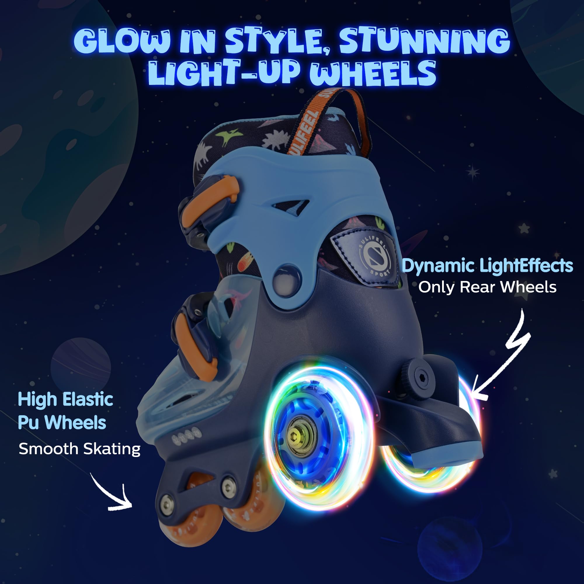 SULIFEEL Adjustable Roller Skates for Girls Boys Kids,Fun Illuminating Light Up Flash Wheels Three-Point Type Balance Suitable for Beginners Indoor Roller Skating