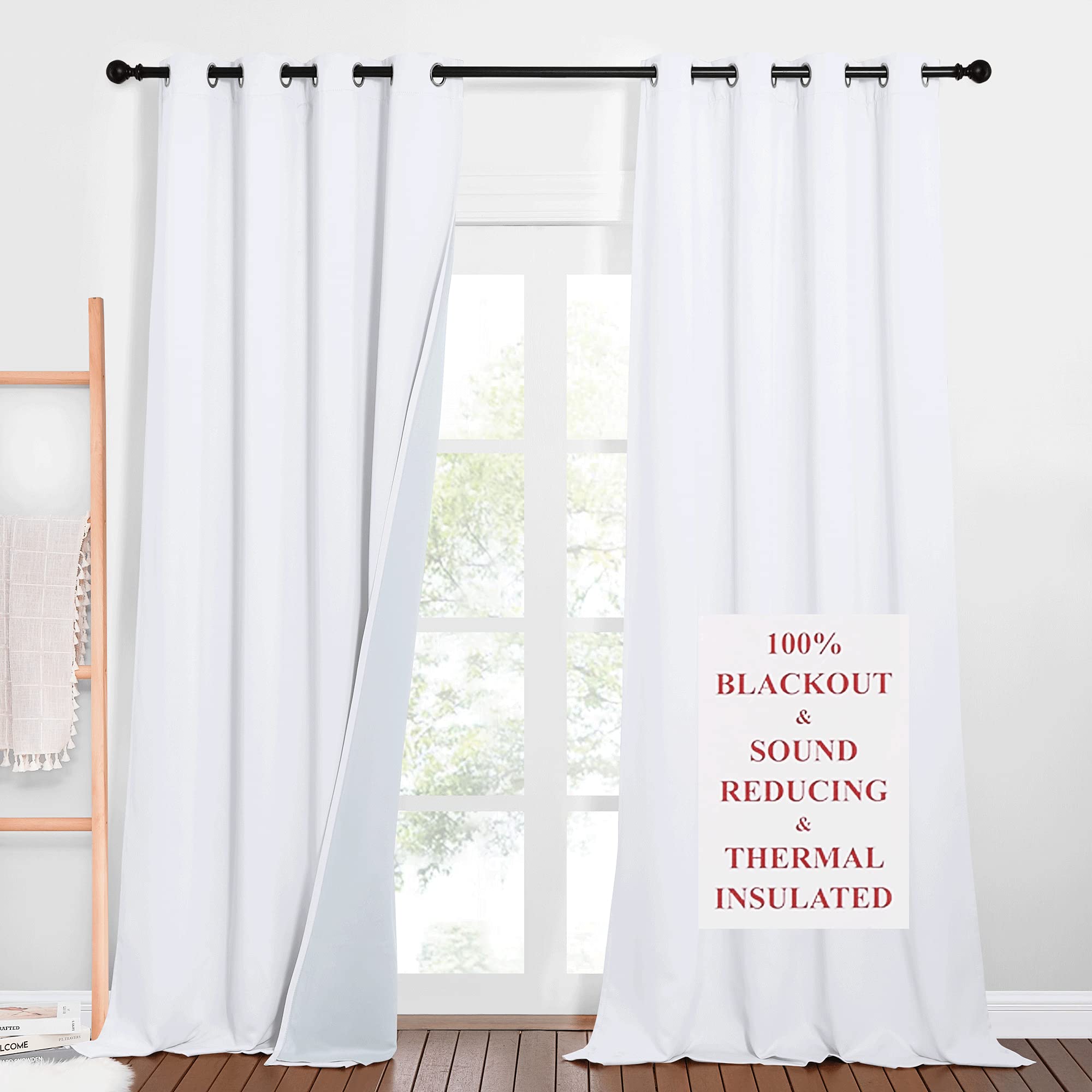 Photo 1 of NICETOWN Full Shading Curtains for Windows, Super Heavy-Duty Noise Absorb Lined Blackout Curtains for Bedroom, Privacy Assured Window Treatment for Hotel (White, Pack of 2, 52 inches W x 90 inches L)