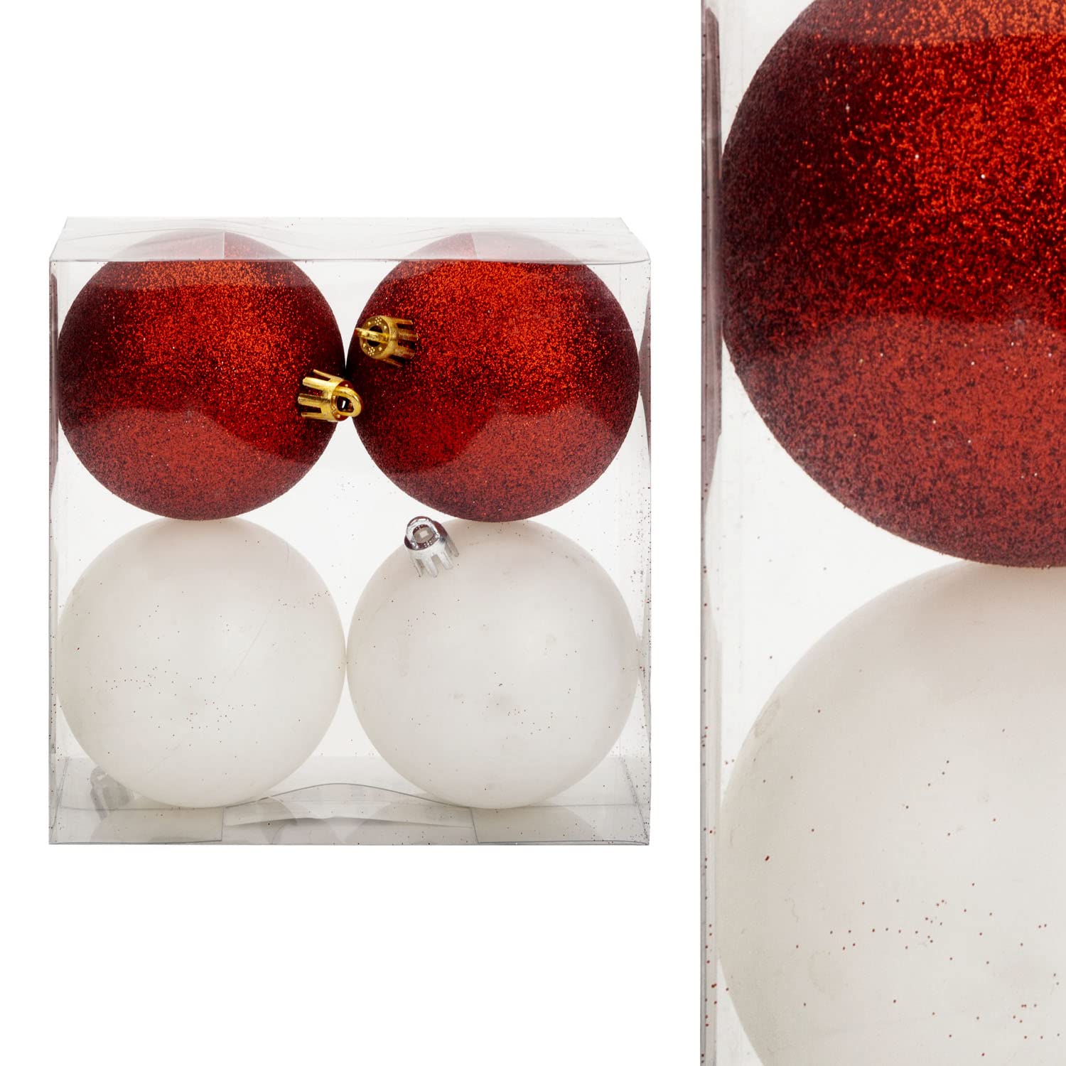 VFM - Baubles Red & White 7cm Assorted (4 Pack) - Christmas Tree Decorations