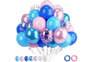 62 Pack Stitch Theme Birthday Decorations - 12 Inch Pink and Blue Balloons Metallic Balloons with Ribbon for Boy Girl Baby Sh