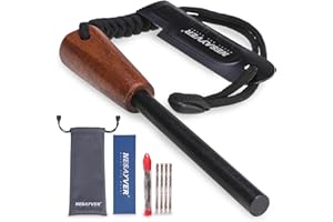NESAYVER Fire Starter Survival Tool, Ferro Rod Fire Striker with Tinder Rope Kit, Flint Fire Starter Kit with Paracord Lanyard Handle for Hiking, Camping, Emergency Flint Up to 20,000 Strikes