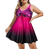 Hanna Nikole Women's Two Piece Swim Dress, Plus Size Tankini Swimsuit, Modest Tummy Control Swimwear with Boyshorts