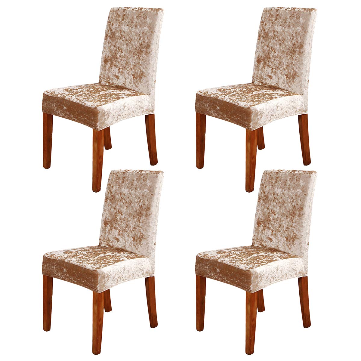 ele ELEOPTION Crushed Velvet Chair Covers Elastic Chair Covers Removable Velvet Chair Protector for Hotel, Office, Wedding Banquet, Living Room, Dining Room (Champagne, 4 pack)