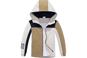 NATUST Boys Girls Lightweight Rain Jacket Mesh Lined Hooded Raincoat Water-Resistant Windbreaker for Kids