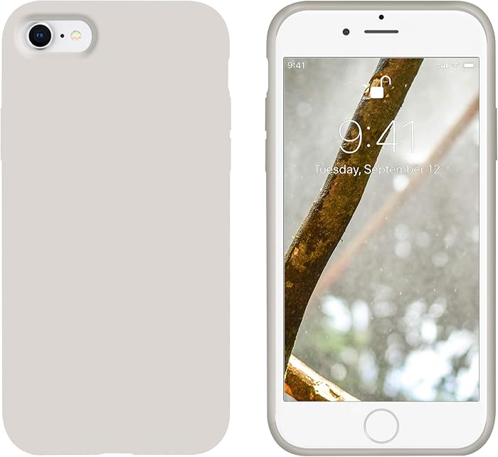 OTOFLY for iPhone SE Case 2020, iPhone 8 Case,iPhone 7 Case, [Silky and Soft Touch Series] Premium Soft Button Liquid Silicone Rubber Protective Case Compatible with iPhone 7/8/SE 2020 - White Stone