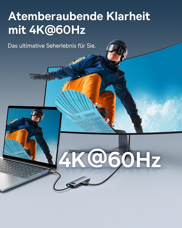 USB C Hub 7 in 1 Adapter mit 4K@60Hz HDMI, 100W PD, 3 A 3.0 5Gbps, SD/TF Kartenleser, Docking Station für iPhone 15, Laptop MacBook/Surface Pro/iPad/Steam Deck/Rog Ally/Samsung