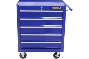 Campfun Rolling Tool Cart 5-Drawer, Metal Tool Storage Organizer Trolley with Interlock System and Wheels, Multifunctional Mechanic Tool Chest for Garage, Warehouse, Workshop, Repair Shop, Blue