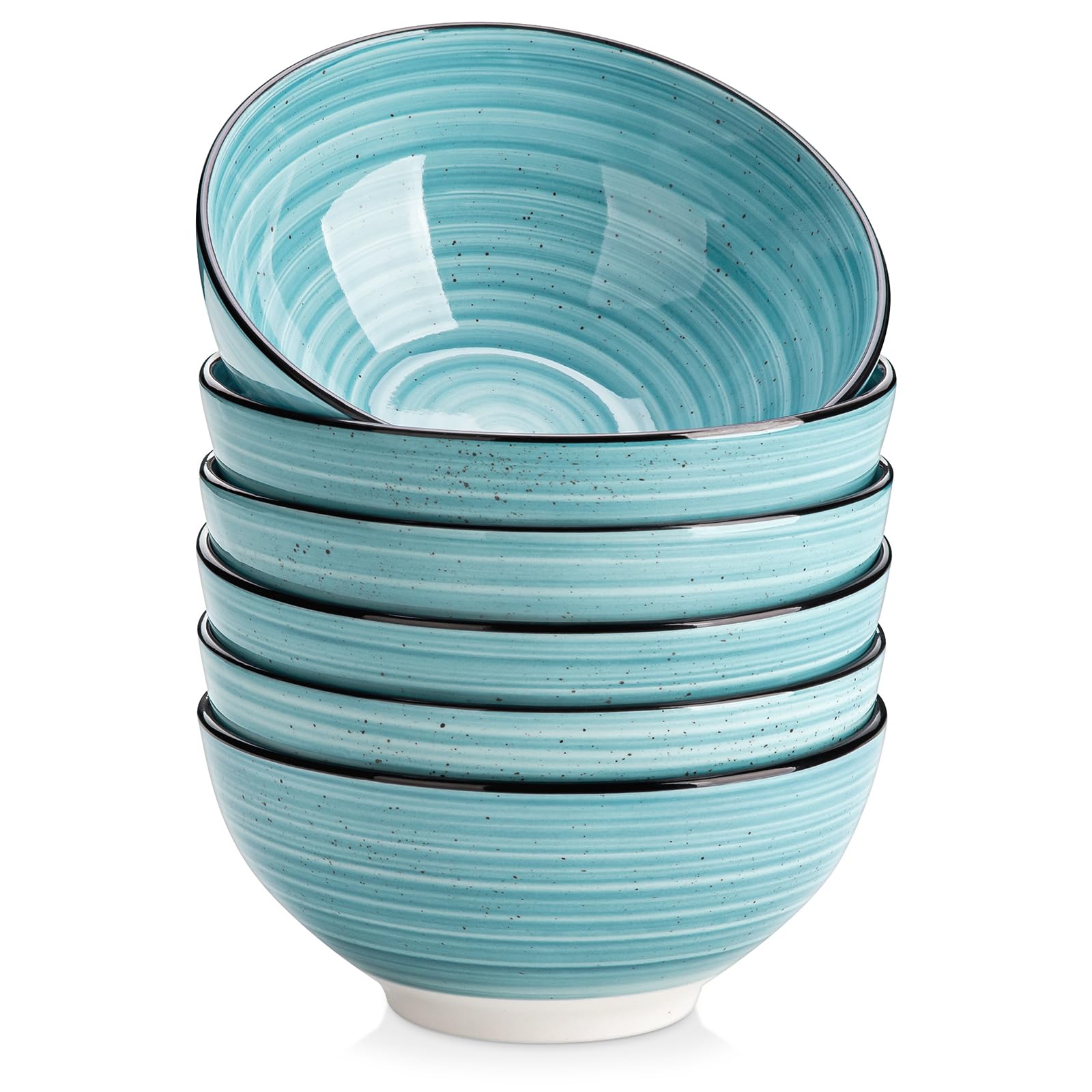 vancasso Bonbon Cereal Bowls Set of 6, 28 oz Ceramic Soup Bowls, Serving Bowls for Salad, Noodle, Oatmeal, Ice Cream, Dishwasher & Microwave Safe, Blue