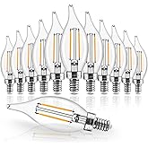 Hizashi E12 Candelabra Bulb 60 watt Equivalent, 2700K Soft Warm White, Dimmable Chandelier Light Bulbs, 90+ CRI 6W 550LM, CA11 Flame Tip E12 LED Candle Bulb, UL Listed,12 Pack