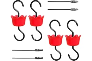 RM FOLD ART Hummingbird Feeder Insect_Guard | Flower Shape Ant_Moat for Wildlife Feeder Accessory Hooks - Plastics Hanging Ant_Traps for Patio Lawn Garden Outdoor Backyard, Sturdy&Leakproof（Red 4 Pack）