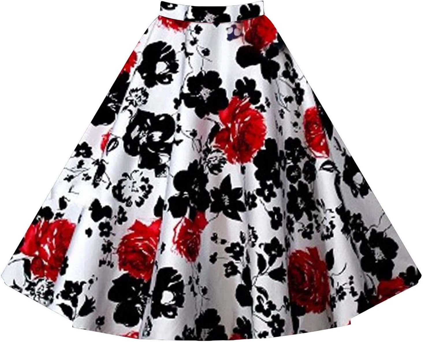 DREAGAL Women Vintage Pleated Floral Print Knee Length A-line Skirt