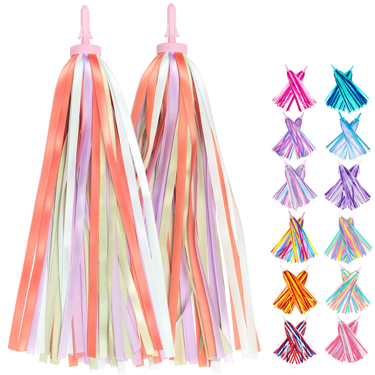 Photo 1 of Mlurcu Bike Streamers Bike Tassels for Girls, Scooter Bicycle Tricycle Handlebar Streamers, Colorful Ribbons Streamers Bike Grips Decorations Bike Accessories for Kids Girls Boys (Peach)