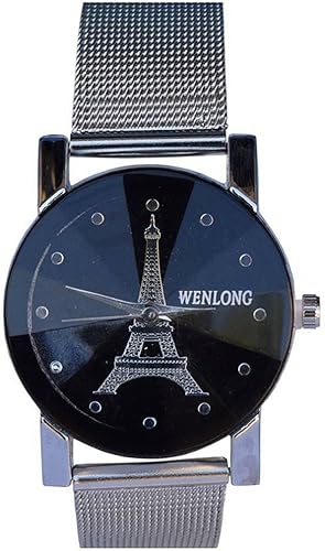 Steel Belt Black Dial Effel Tower Design Watch for Girls Women