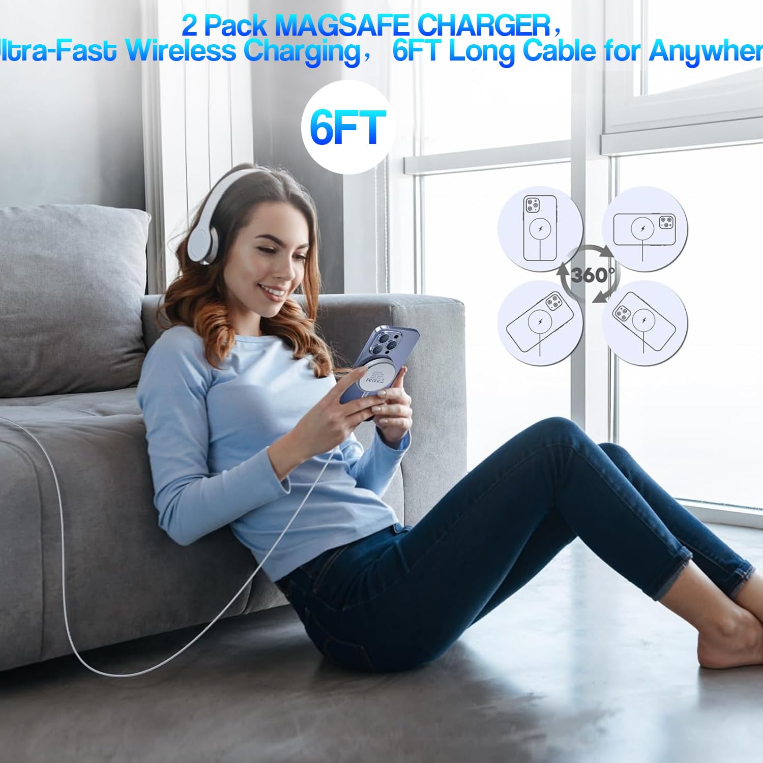 Magnetic Wireless Charger for iPhone 17 16 15,2Pack 6FT 15W Apple Fast Mag-Safe Charger with USB C Fast Charging Block for iPhone 17/17 Air/16/16 Pro/Pro Max/15/14/13/Plus/Pro/Pro Max,AirPods 3/Pro 2