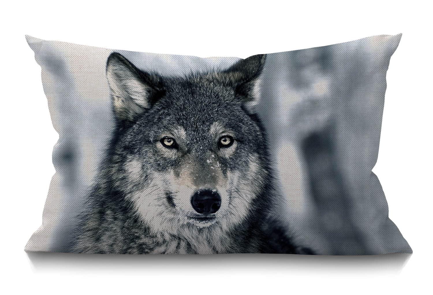 BGBDEIA 30cmx50cm Cushion Cover Rustic Farmhouse Decor Animal Series Winterforest Wolf Pillowcases Cotton Linen Throw Pillow Case Pillow Cover for Sofa Couch Bedroom,12 x 20 Inch