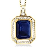 Gem Stone King 4-6 Cttw Gemstone Birthstone Pendant Necklace For Women | 11X9MM Emerald Cut | 18K Yellow Gold Plated Silver | With 18 Inch Silver Chain | Fine Jewelry Gifts for Her Mom Women Wife