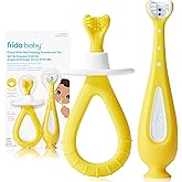 Frida Baby Grow-With-Me Training Toothbrush Set, 2-in-1 Baby & Toddler Toothbrush, Yellow, Manual, Soft Bristles, Silicone Ha