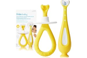 Frida Baby Grow-With-Me Training Toothbrush Set, 2-in-1 Baby & Toddler Toothbrush, Yellow, Manual, Soft Bristles, Silicone Ha