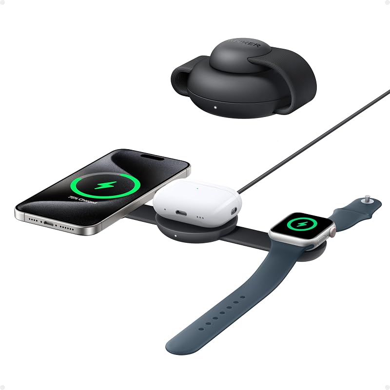 MagGo Cargador Inalámbrico iPhone 3 en 1 de Viaje, Plegable Qi2 15W
