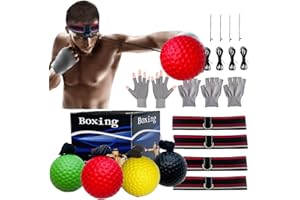KANGHUANG Boxing Reflex Balls Headband Set for MMA Boxing Kickboxing Training Reaction Punching Ball Kit Includes 4 Different Balls+4 Elastic Headbands+4 Spare Lines+4 Gloves for All People