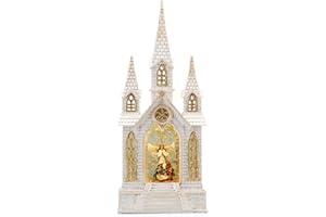 HOLYHOM 16IN Snow Globe Nativity Church Lighted Lantern with Music, Christmas Snow Globe Swirling Lantern, Graduation/Christian Home Decor