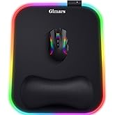 Gimars RGB Mouse Pad with Wrist Rest Support, 12 x 10 in Extra Large Ergonomic Gaming Mouse Pad with 10 LED Lighting Modes, Non-Slip Rubber Base for PC Gaming & Office