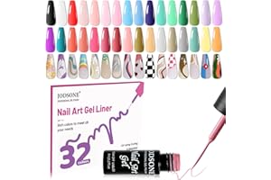 JODSONE Gel Polish Nail Art Gel Liner Set 32 Colors Orange Grey Pink Green Blue White Black Need U V Lamp Cured with Thin Brush Gift for Girls