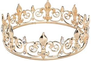 LKBBC King Crown for Men - Full Round Royal Birthday Prince Prom Kings Crown -Medieval Headpiece with Sparkling Crystals | 6.3 Inch Costume &Cosplay Accessories (Gold)
