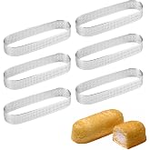 Guowall Oval Tart Ring 304 Stainless Steel 6pcs Thickened Perforated Pastry Cake Ring Mold for Baking Nonstick Fruit Tarte Crust Tools - 5 inch (13cm)