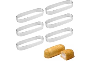 Guowall Oval Tart Rings 304 Stainless Steel 6 pcs Perforated Pastry Cake Ring Mold for Baking, Nonstick Fruit Tarte Crust Too
