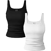 OLCHEE Womens 2PK Square Neck Tank Tops Seamless Ribbed Trendy Going Out Basic Shirts 2025 Summer Slim Fit Cami