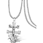 WENTIYA Christian Easter Gifts, Pardon Cross St Michael Caravaca Pendant Necklace, Cruz Del Perdon Catolica with St Benedict and Milagrosa Medal