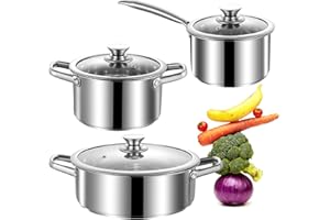 SHEUMNT Stainless Steel pots and Pans Set, 6 Piece Nonstick Kitchen Induction Cookware Set,Works with Induction/Electric and 