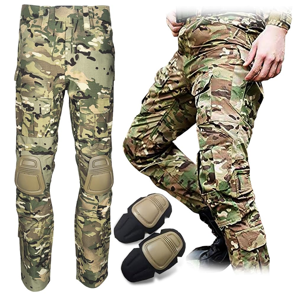 HANSTRONG GEAR Tactical Pants for Men with Knee Pads, Military Airsoft Paintball Combat Pants, Multi-Pocket Quick Dry Cargo Pants for Hunting Hiking Work (MC, 30W)