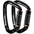 FresKaro 25kN UIAA Certified Climbing Carabiner Clips, 4inches Auto Locking, Heavy Duty Carabiners for Rock Climbing, Mountaineering with Knots Flashcards Guide, 2pack, Black