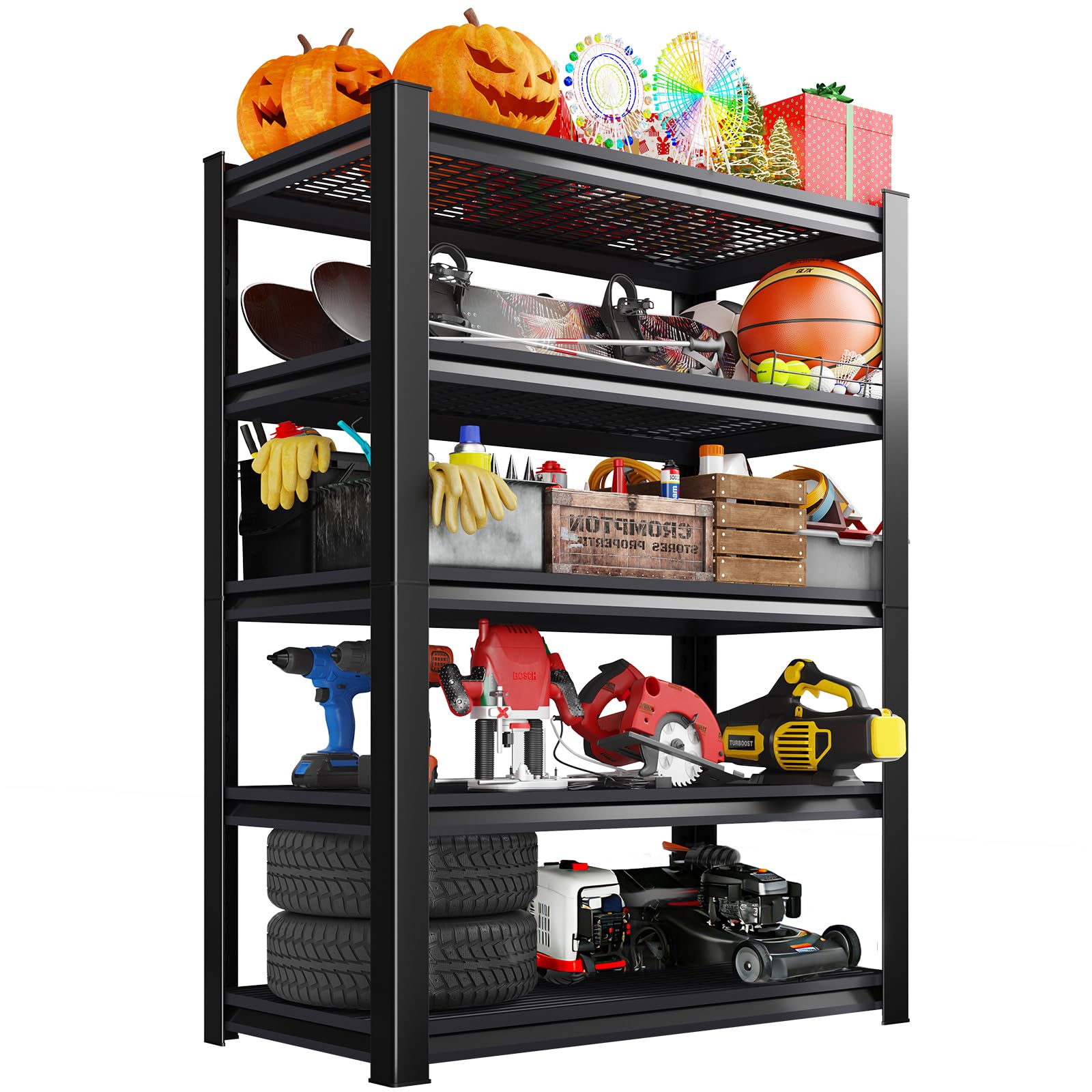 LBVSKK Garage Storage Shelves 5-Tier,Garage Storage System Shelves Adjustable,Storage Shelving for Basement,Pantry,Kitchen,Warehouse (1, 72" H x35 W x 16" D)