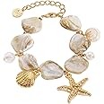 Firstmeet Natural Freshwater Shell Bracelet With Pearl Starfish Pendant Irregular Mother of Pearl Jewelry for Women