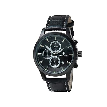 9406E-1 Chronograph Black Dial Leather Strap Wrist Watch / Casual Watch - For Mens