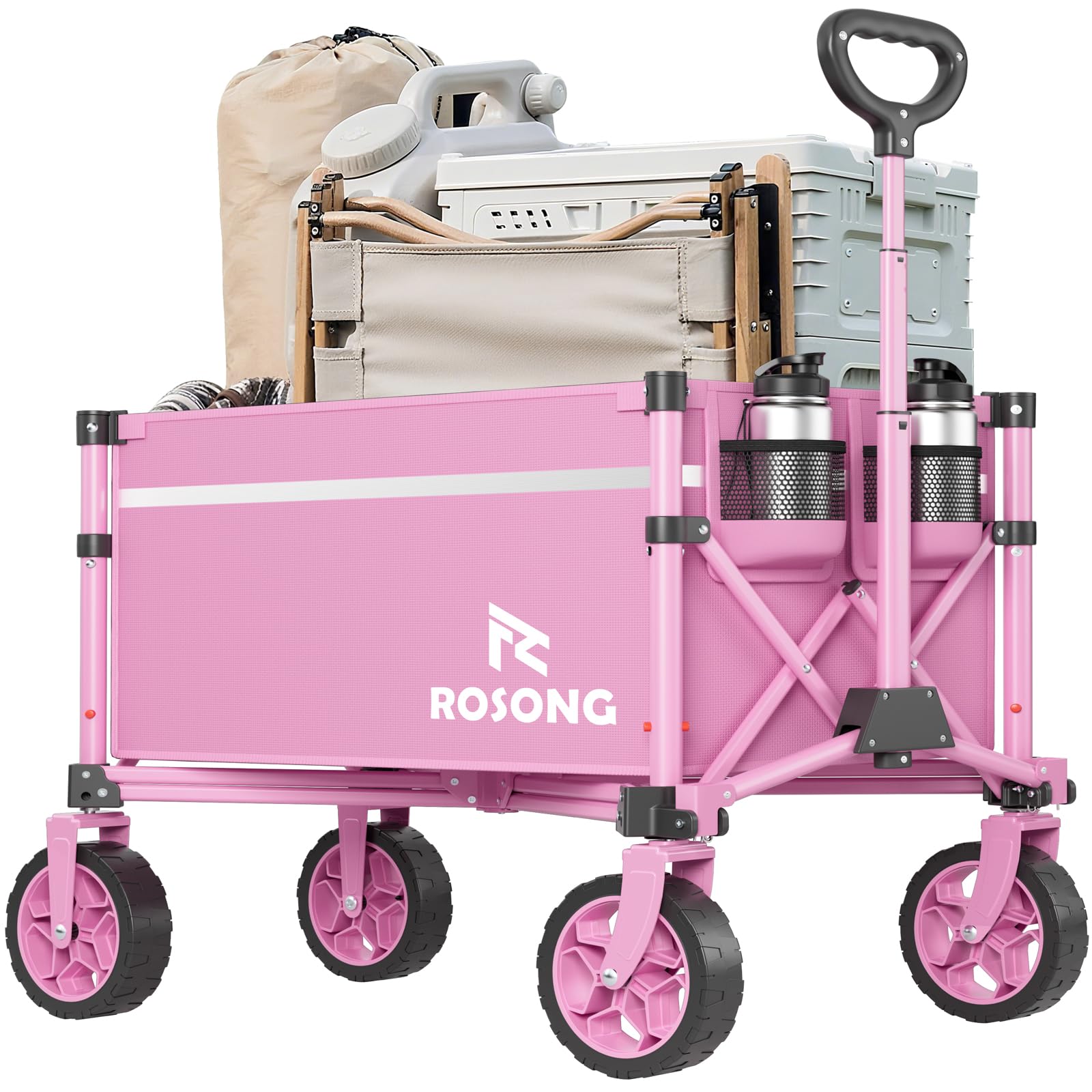 Photo 1 of ROSONG Collapsible Wagon Cart with Wheels Foldable - Folding Utility Heavy Duty Wagons Carts for Grocery Sports Garden Shopping Camping Wheelbarrows (Pink, 90L)