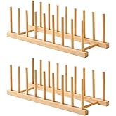 Worthyeah Bamboo Dish Drying Rack-2 PCS Pot Lid Plate Rack Organizer Holder for Cabinet-Cutting Board Organizer for Dish, Pot