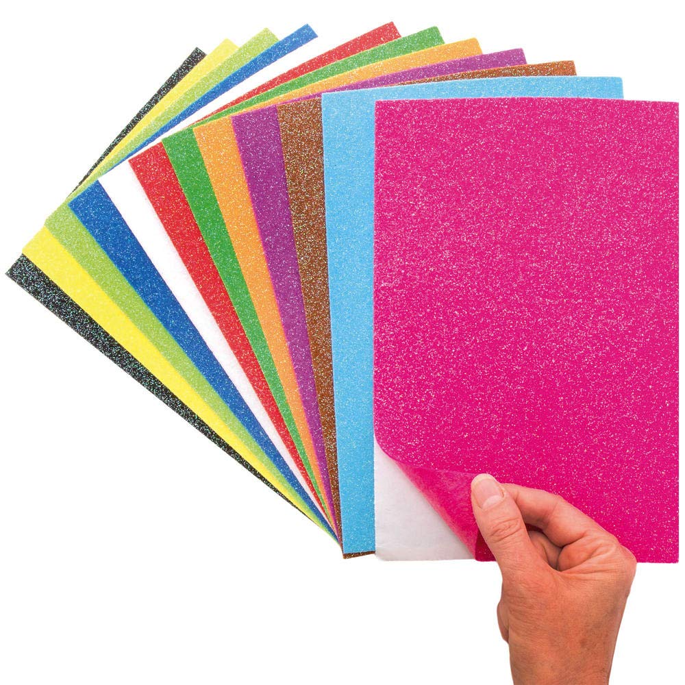 Baker Ross AX297 Self Adhesive Glitter Felt Sheets - Pack of 12, Creative Art Supplies for Kids, Seasonal Crafts and Decorations