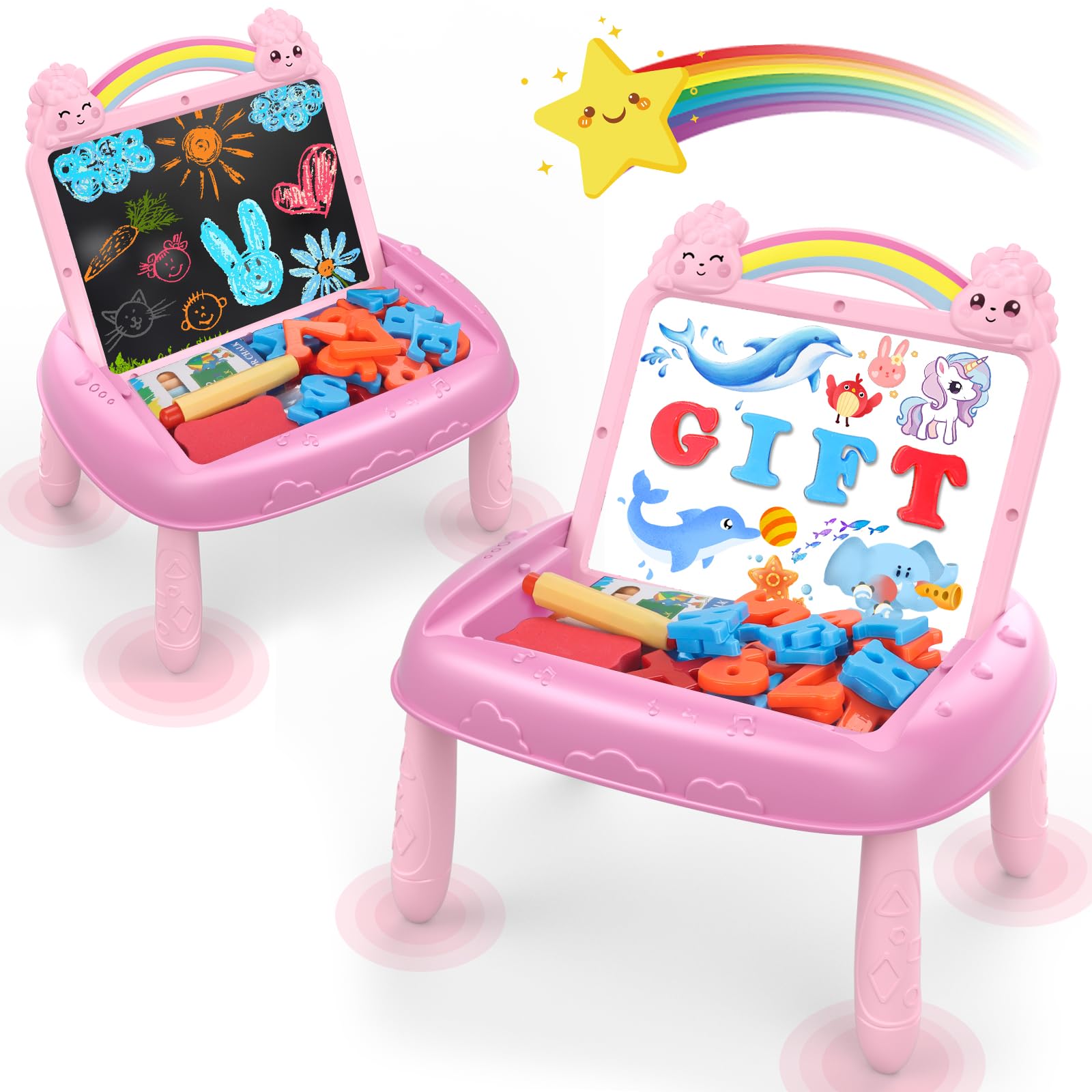 Cokzer Unicorn Gift for 1-2 Years Old Girl, Magnetic Drawing Board with Magnetic Letters and Numbers, Portable Toddler Educational Toy, Birthday for 1-2 Years Old Girl (Pink)