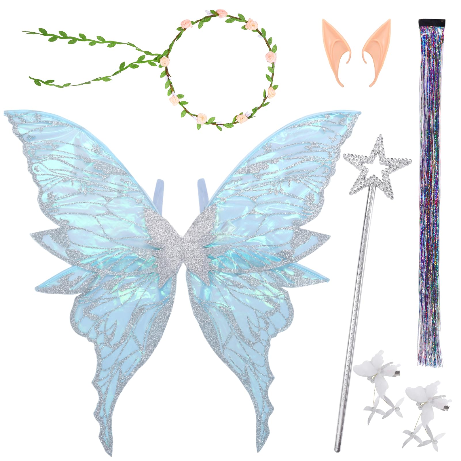 GEMAKA Gold Fairy Wings for Adults Women, Butterfly Sheer Wing Costume Halloween Cosplay Angel Dress Up (Sliver)