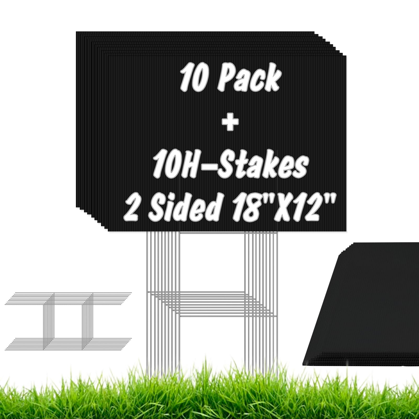 Photo 1 of 10 Pack Black Blank Yard Signs with Stakes, IKAYAS 18x 12 Inches Black Garden Yard Signs Yard Sale Signs Corrugated Plastic Signs for Party Decorations,Garage Sale, Guidepost, Open House