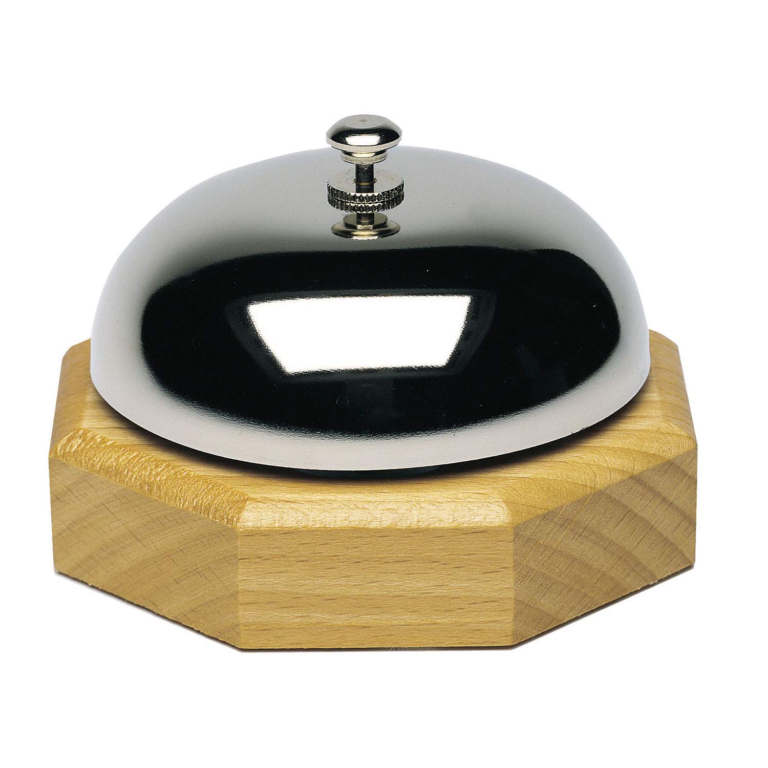 Westmark Table Bell/Reception Bell, Ø 9.1 Cm, Clear Sound, Wood/Steel (Bright Chrome Plated), Silver/Light Brown, 63202230